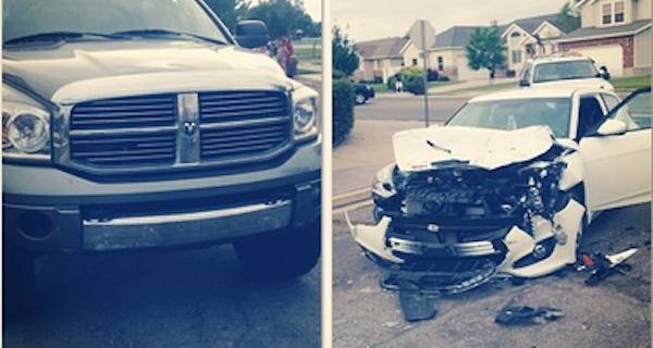 Señor choca su camioneta contra auto de chamaco desmadroso